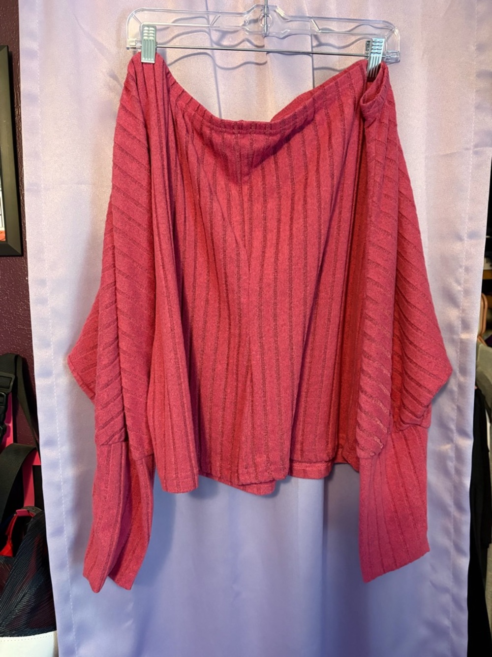 SHEIN Raspberry Pink Ribbed Off-Shoulder Sweater